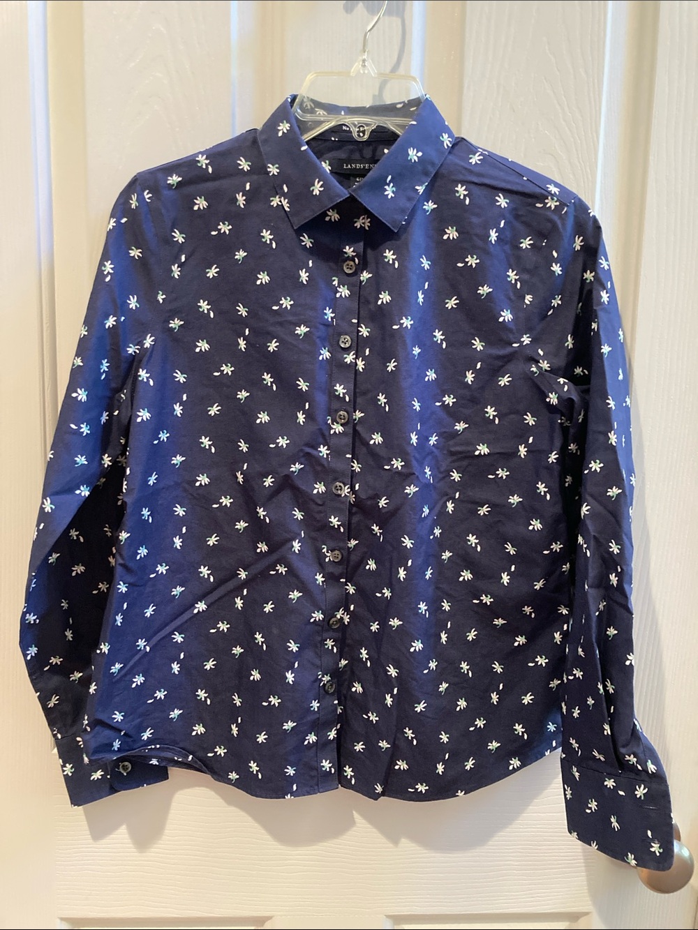 Lands’ End Classic Navy Floral Button-Down Shirt